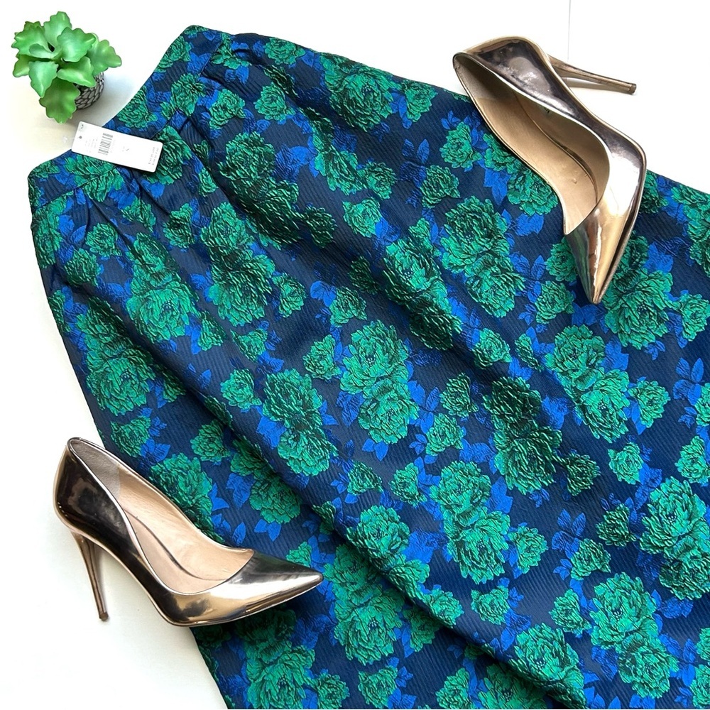 Anthropologie Green and Blue Floral A-Line Skirt - Picture 1 of 12